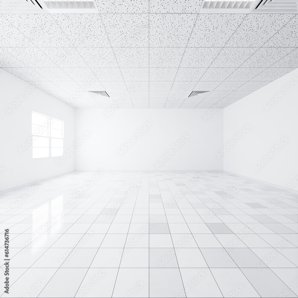 3d rendering of white tile floor in perspective, empty space or room, light from window. Modern interior home design of living room, look clean, bright, surface with texture pattern for background. 3d rendering of white tile floor in perspective, empty space or room, light from window. Modern interior home design of living room, look clean, bright, surface with texture pattern for background.