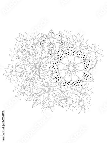     Flowers  Leaves Coloring page Adult.Contour drawing of a mandala on a white background.  Vector illustration Floral Mandala Coloring Pages  Flower Mandala Coloring Page  Coloring Page For Adul 