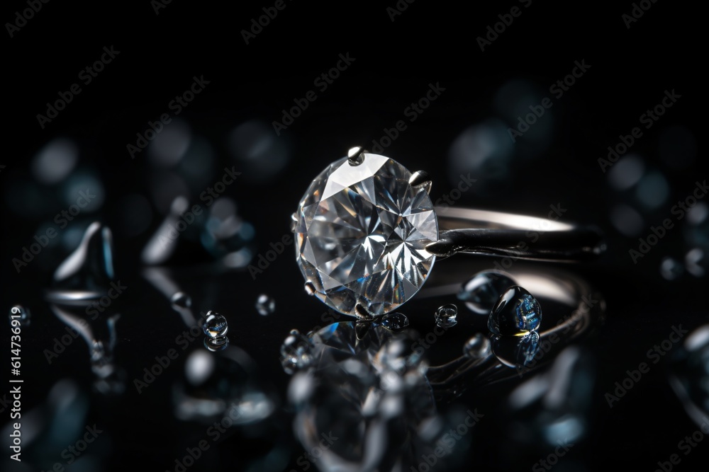 A macro image of a diamond ring, capturing the brilliant facets and sparkle of the gem . Generative AI A macro image of a diamond ring, capturing the brilliant facets and sparkle of the gem . Generative AI