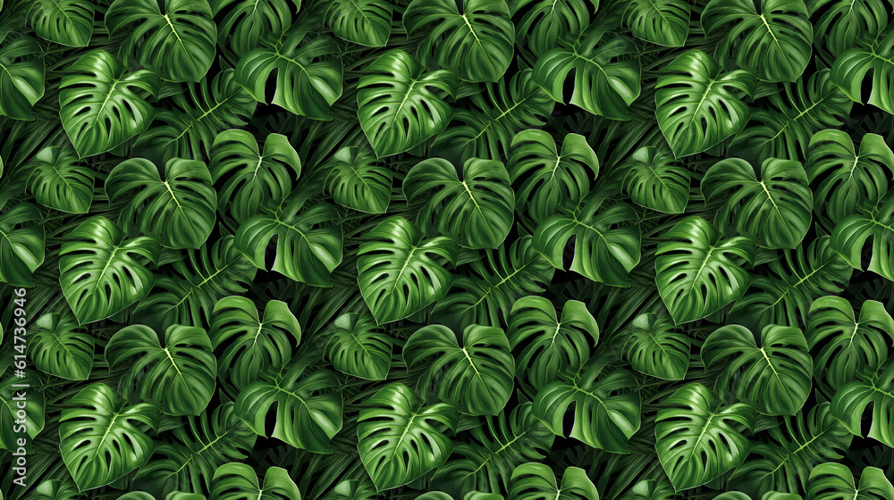 Seamless Monstera jungle plants pattern, created with generative AI technology