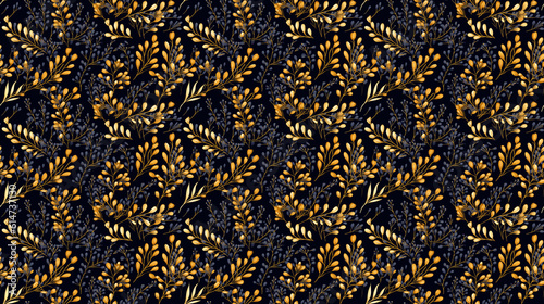 Seamless golden leaves pattern, created with generative AI technology