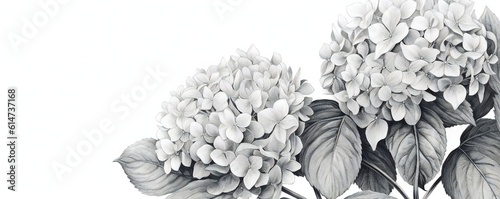 Hydrangea black lines stroke art on white background Generative AI
