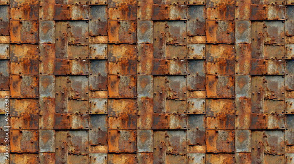 Naklejka premium Seamless rusty metal pattern, created with generative AI technology
