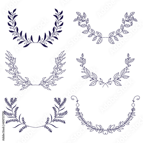 Set of laurel wreaths. Hand drawn vector illustration.