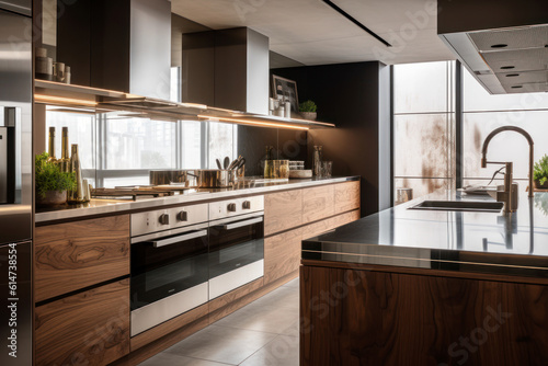 modern nordic kitchen in loft apartment. AI Generative