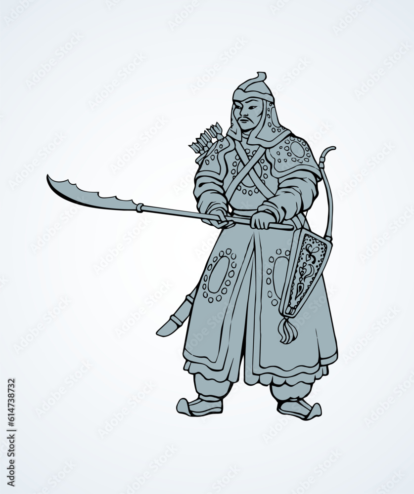 Vector drawing of Chinese warrior Stock Vector | Adobe Stock