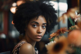 Beautiful african american portrait of a woman in a blurry background