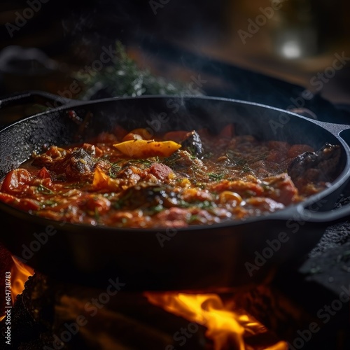 Trippa alla Fiorentina being cooked in a traditional cast iron skillet