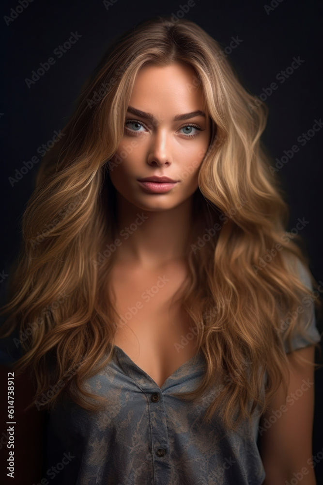 Young, blonde haired woman with wavy hair .Beautiful model with long, hairstyle. AI Generative