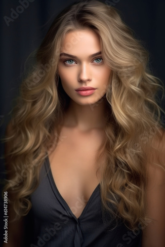 Young, blonde haired woman with wavy hair .Beautiful model with long, hairstyle. AI Generative