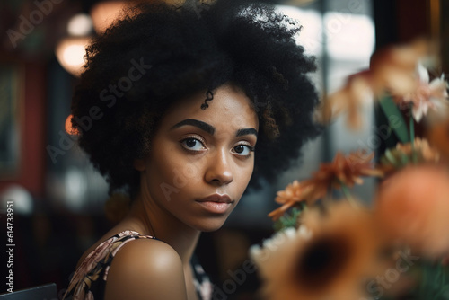 Beautiful african american portrait of a woman in a blurry background