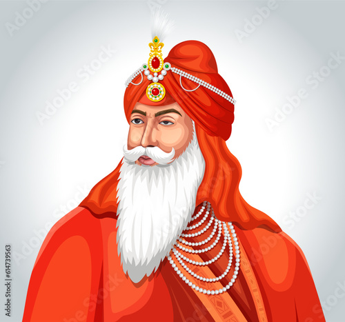 Maharaja Ranjit Singh, the first emperor of the Sikh empire. Maharaja Ranjit Singh Jayanti, eps 10 editable vector.