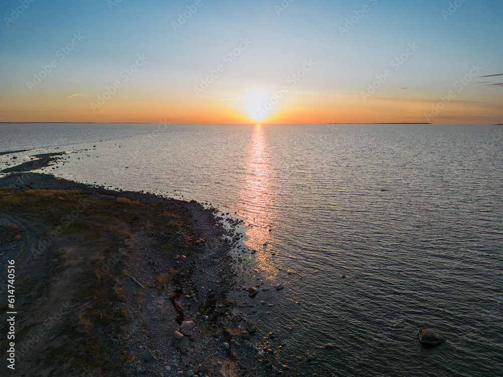 Landscape of Estonia, beautiful sea sunset on the shore of the Baltic Sea.