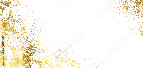 Gold sparkle  splatter border Gold Foil Frame Gold brush stroke on transparent background. 