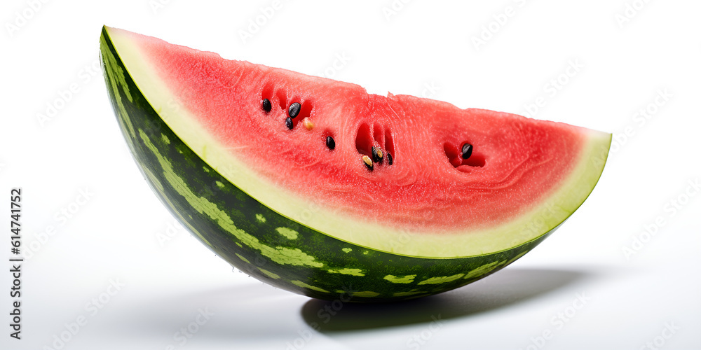 Slice of watermelon on white background, Fresh Watermelon, generative Ai
