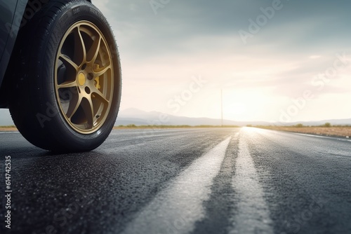 a car road. closeup of car wheels. travel concept. generative ai. © robertuzhbt89