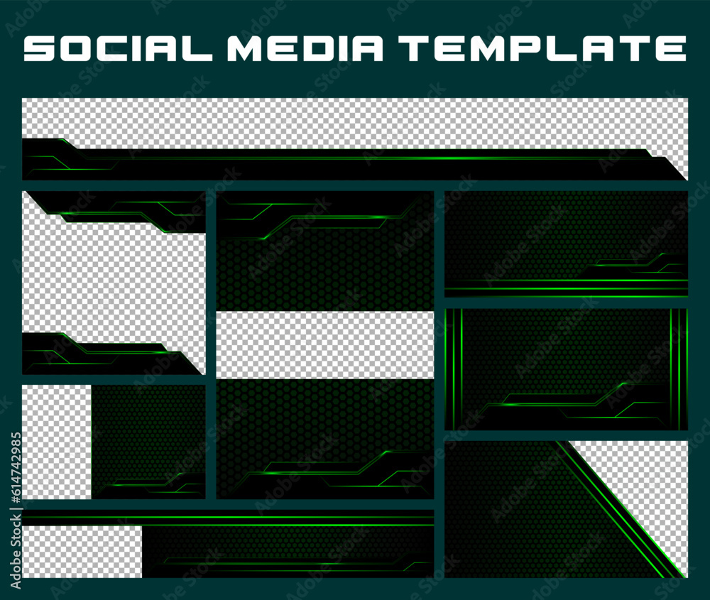 Obraz premium unique social media template with green gaming theme and free space png for the image you want to use, with dark color theme