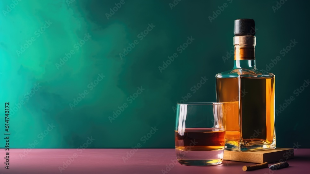 luxury bottle of whiskey on table with cigare
