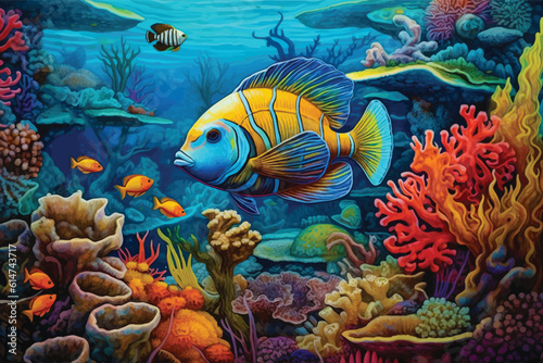 painting of underwater world with coral fishes