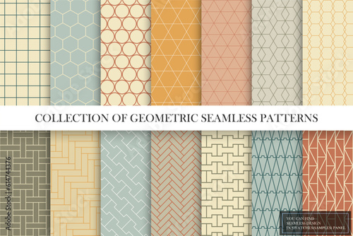Collection of seamless colorful ornamental geometric patterns. Trendy vector oriental vintage backgrounds. Grid textures. You can find endless design in swatches panel © ExpressVectors