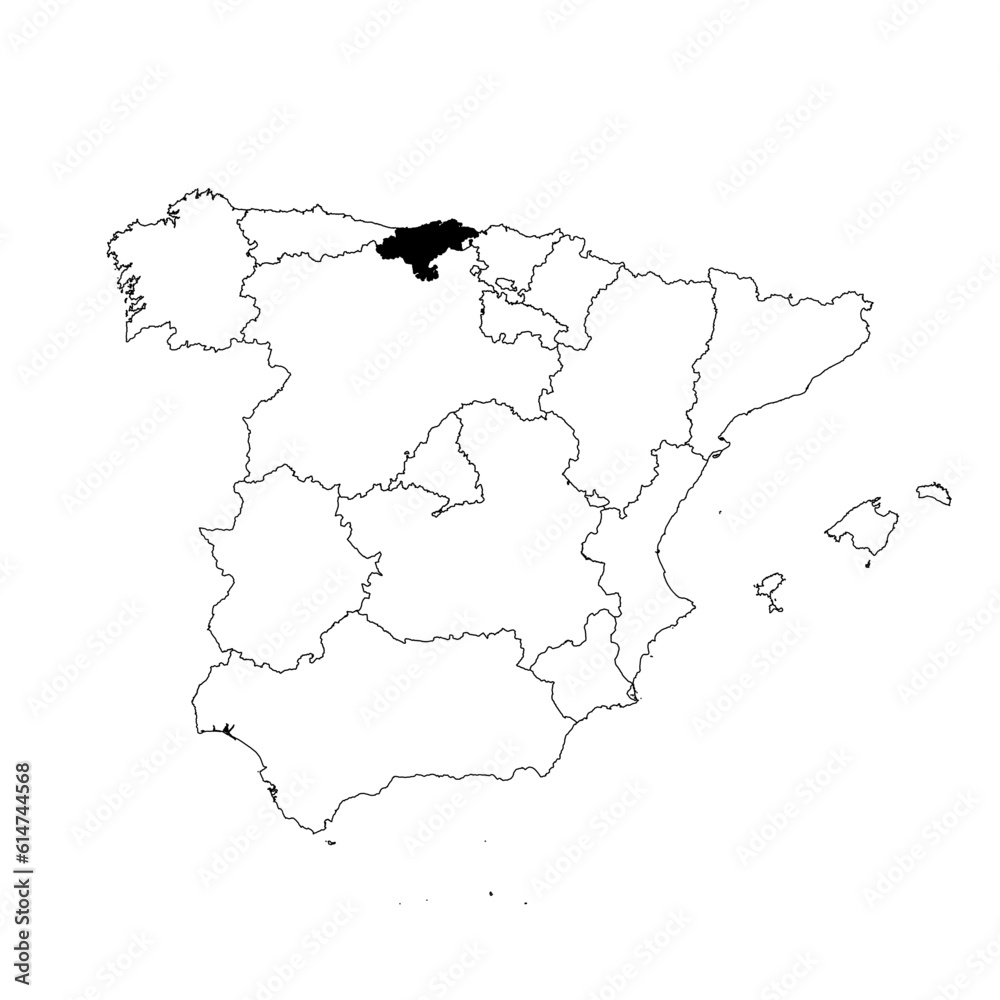 Vector map of the province of Cantabria highlighted highlighted in black on the map of Spain.
