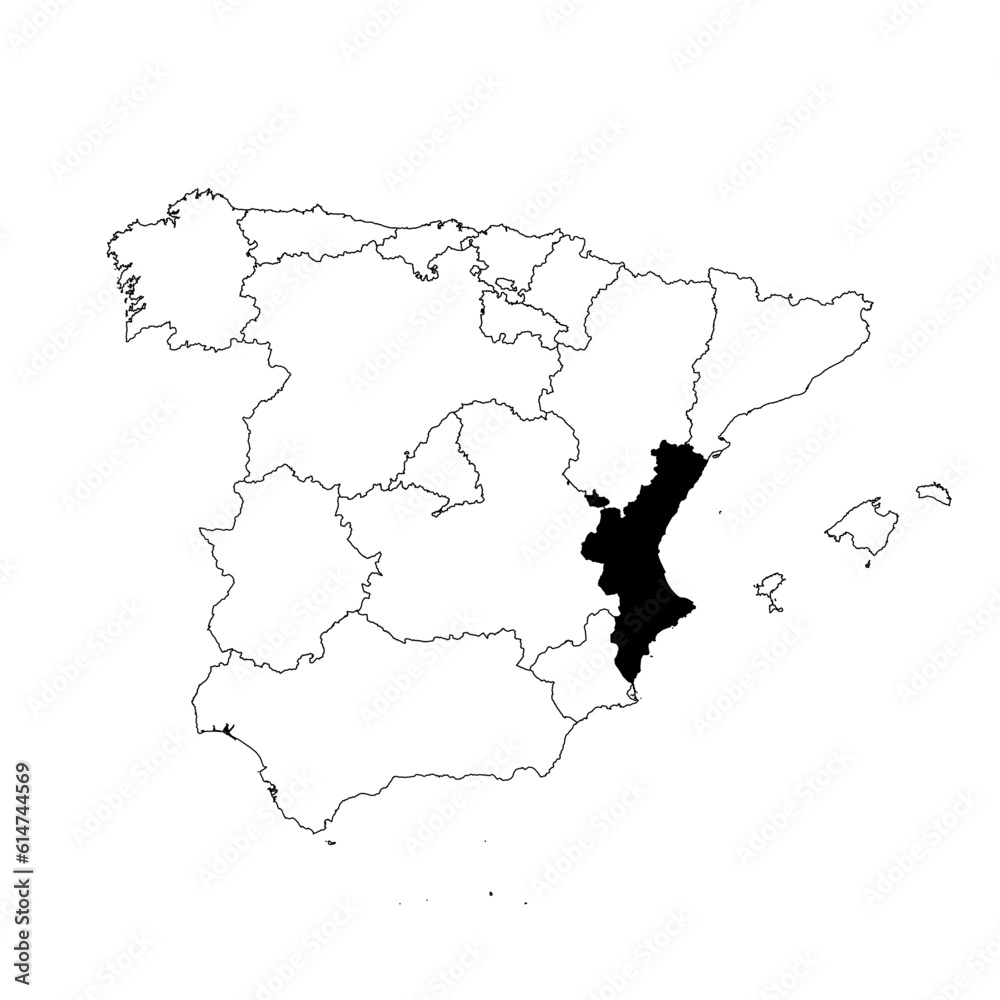 Vector map of the province of Comunidad Valenciana highlighted highlighted in black on the map of Spain.