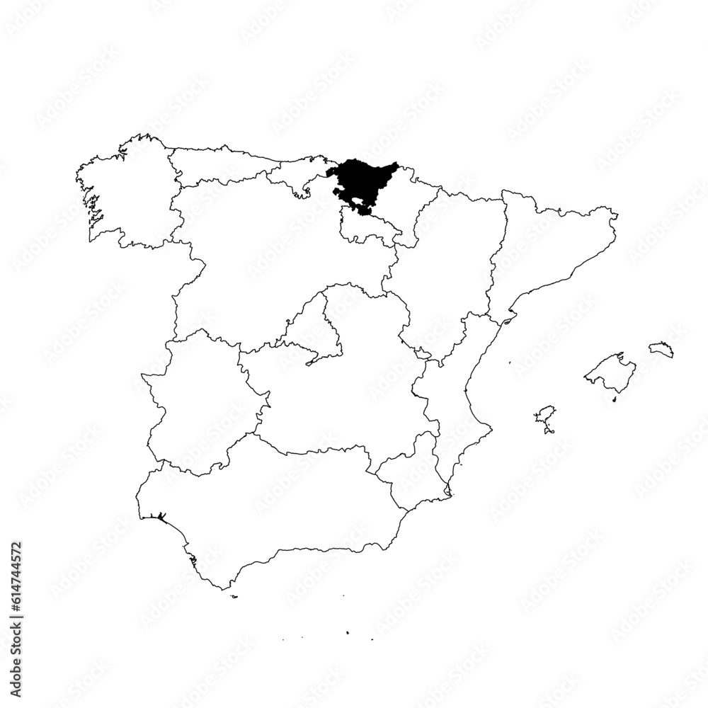 Vector map of the province of País Vasco highlighted highlighted in black on the map of Spain.