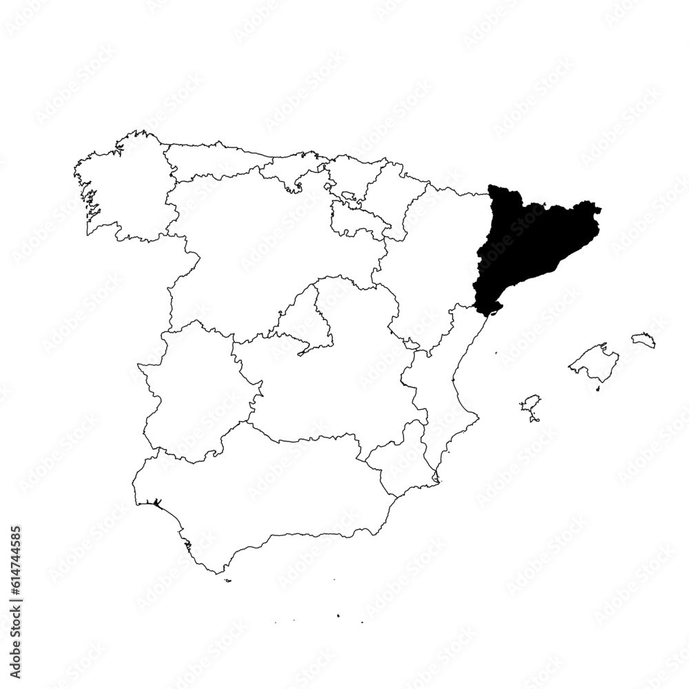 Vector map of the province of Cataluña highlighted highlighted in black on the map of Spain.