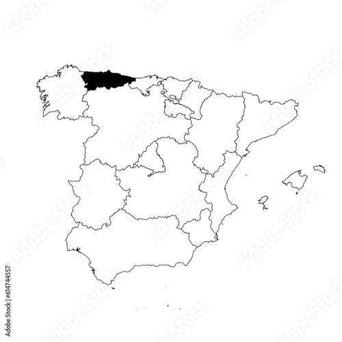 Vector map of the province of Asturias highlighted highlighted in black on the map of Spain.