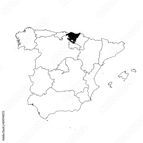 Vector map of the province of País Vasco highlighted highlighted in black on the map of Spain.
