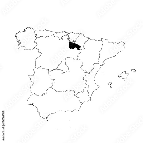 Vector map of the province of La Rioja highlighted highlighted in black on the map of Spain.
