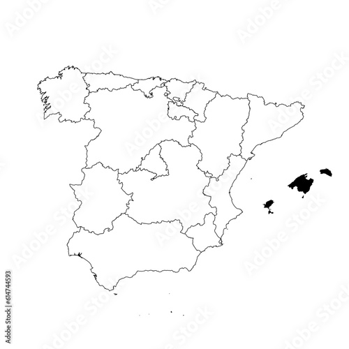 Vector map of the province of Islas Baleares highlighted highlighted in black on the map of Spain.