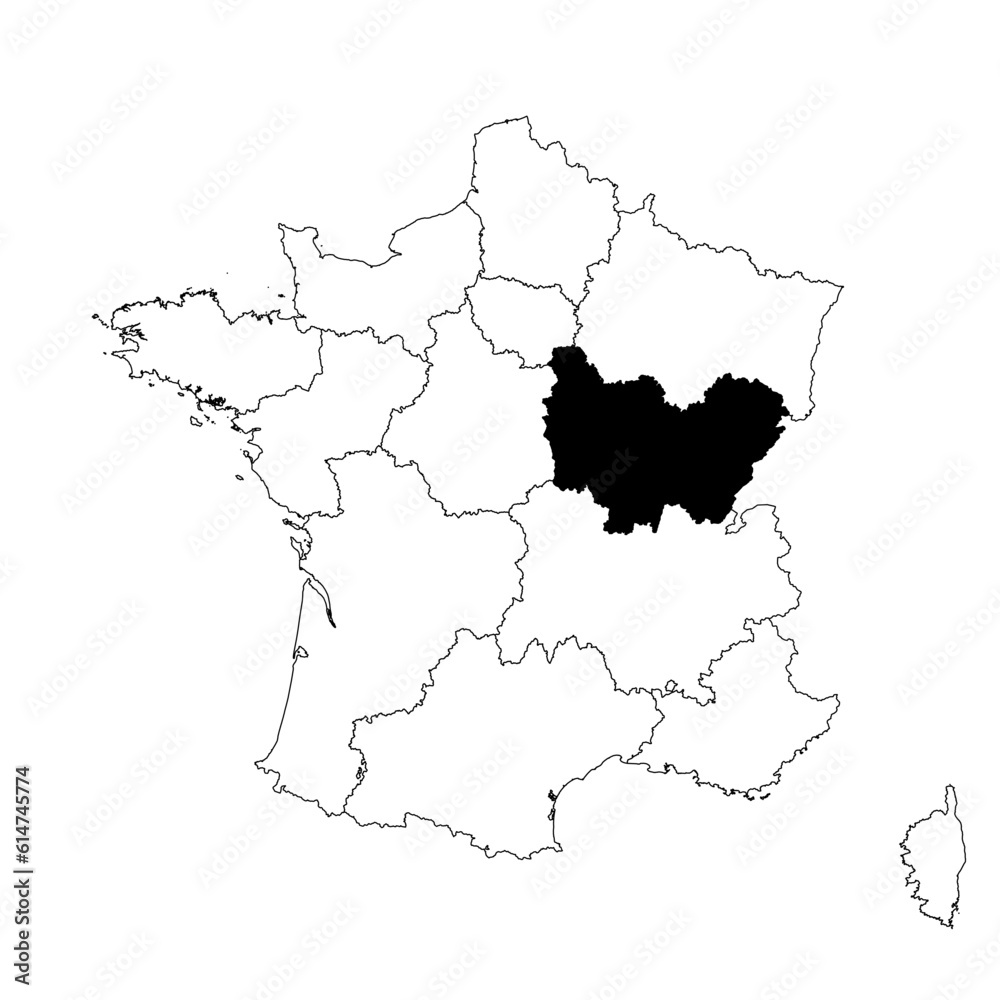 Vector map of the province of Bourgogne-Franche-Comté highlighted highlighted in black on the map of France.
