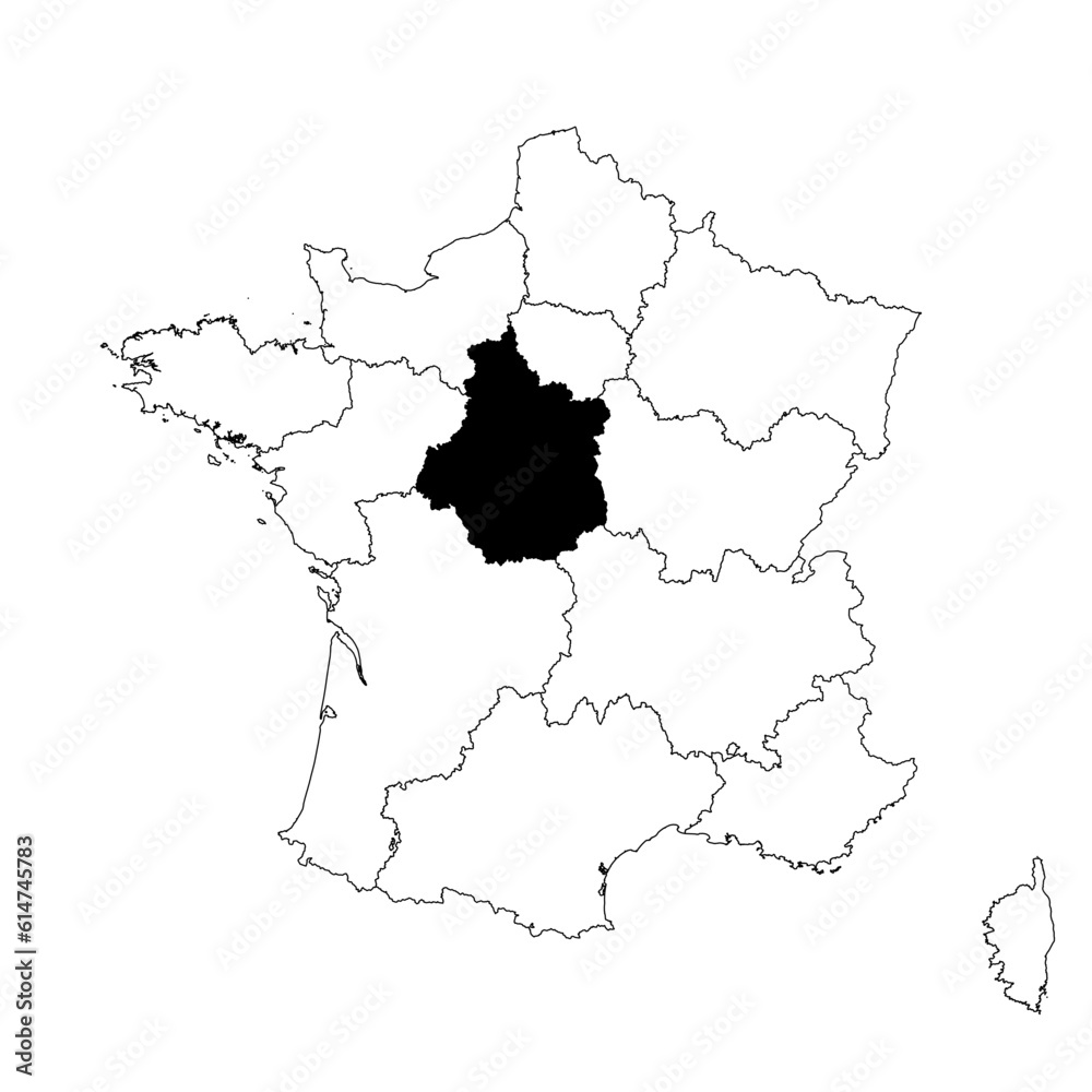 Vector map of the province of Centre-ValdeLoire highlighted highlighted in black on the map of France.