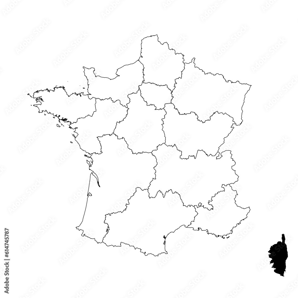 Vector map of the province of Corsica highlighted highlighted in black on the map of France.