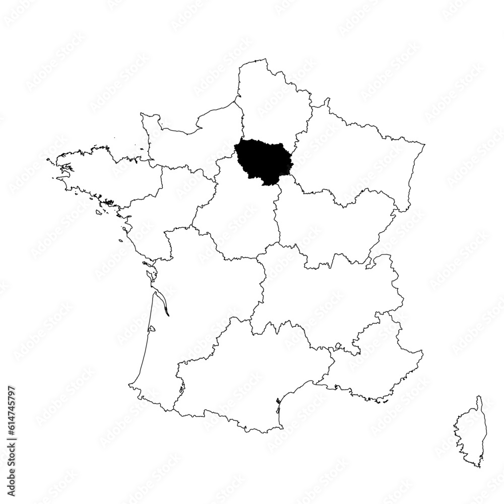 Obraz premium Vector map of the province of Île-de-France highlighted highlighted in black on the map of France.