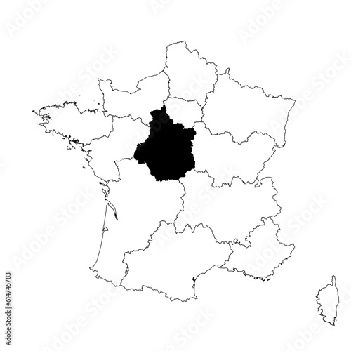 Vector map of the province of Centre-ValdeLoire highlighted highlighted in black on the map of France.