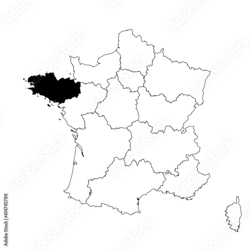Vector map of the province of Bretagne highlighted highlighted in black on the map of France.