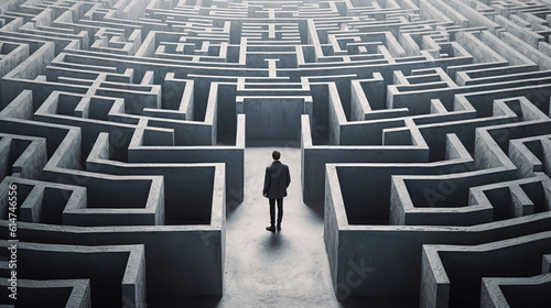 A man standing at the beginning of a maze