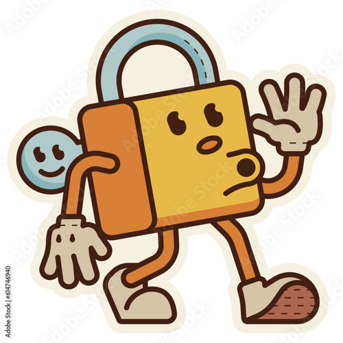 lock retro cartoon sticker