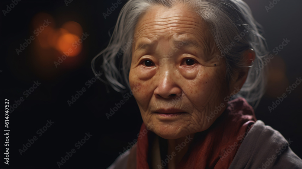 Old woman with a sad face in close-up