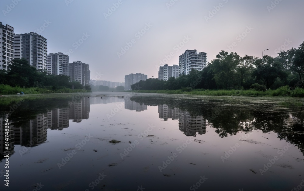 Waterlogging causes the lake to overflow into surrounding areas after heavy rainfall, creating temporary marshes and wetlands