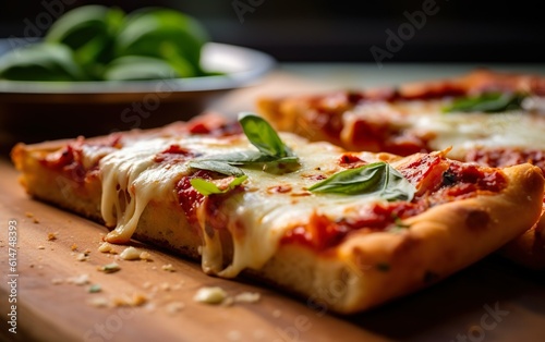 Slice of pizza with tomatoes and cheese created with Generative AI technology