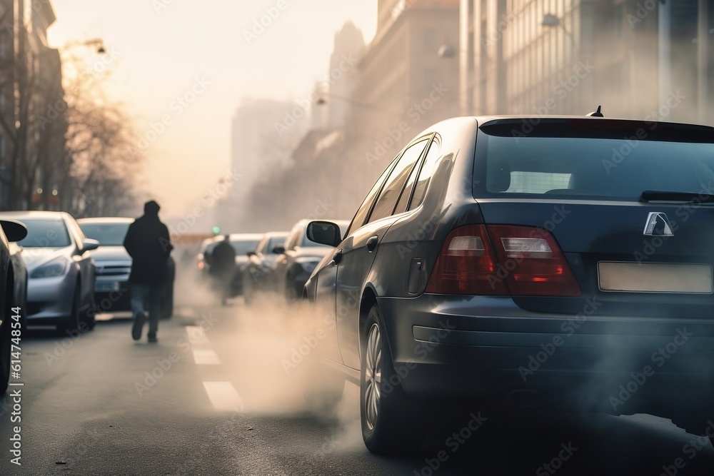 Traffic Congestion: Car Exhaust Fumes in Sight. Generative AI
