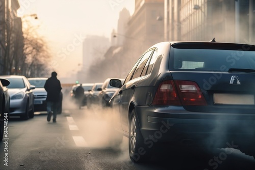 Traffic Congestion: Car Exhaust Fumes in Sight. Generative AI ©  Creative_studio
