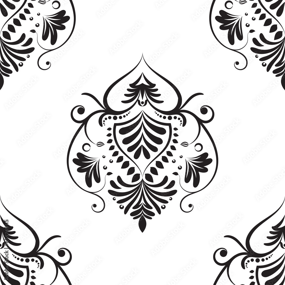 Damask vector pattern. Luxury wallpaper texture ornament decor. Baroque Textile, fabric, tiles. Isolated on Transparent background.
