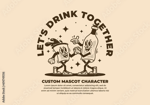 Bottle and glass of beer mascot character