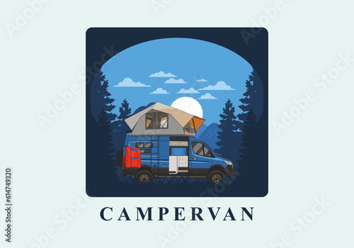 Large van with roof tent illustration design