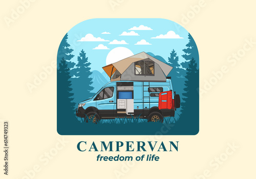 Large van with roof tent illustration design