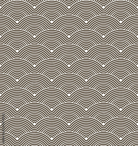 Seamless geometric pattern of Japanese clouds in shades of black.